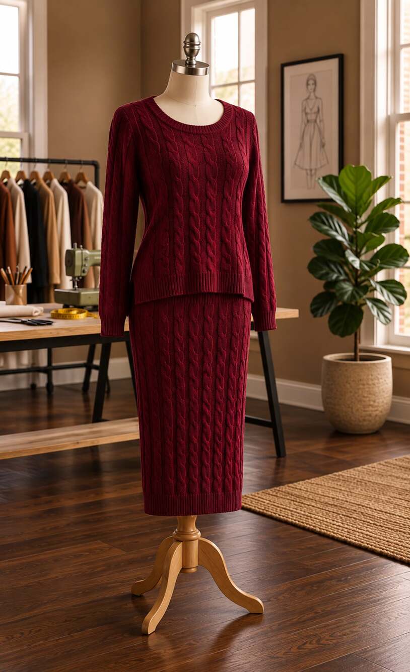 Almost Famous Women's 2 Piece Sweater Set Chunky Cable Knit Pullover and Midi Sk